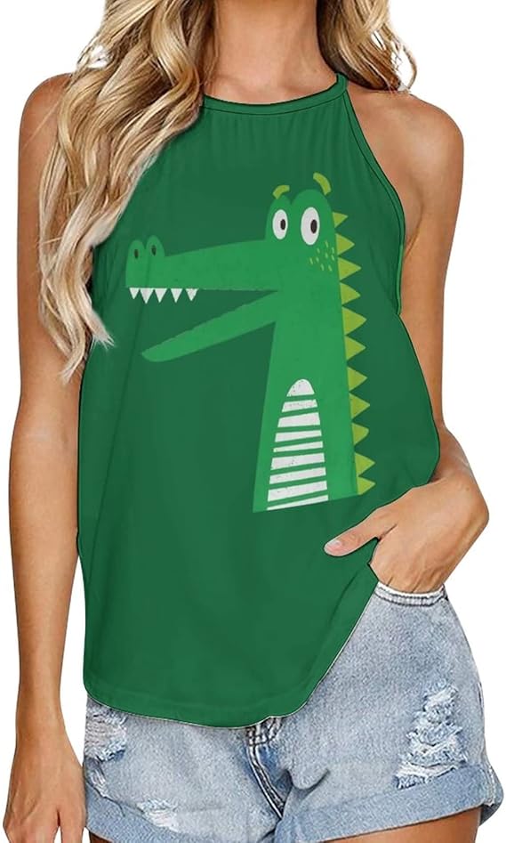 Amazon Shelin タンクトップ かわいい面白いワニ Hello Bro レディース ノンスリーブ タンクトップ ブラウス 夏 ノースリーブｔシャツ キャミソール ベスト 通販