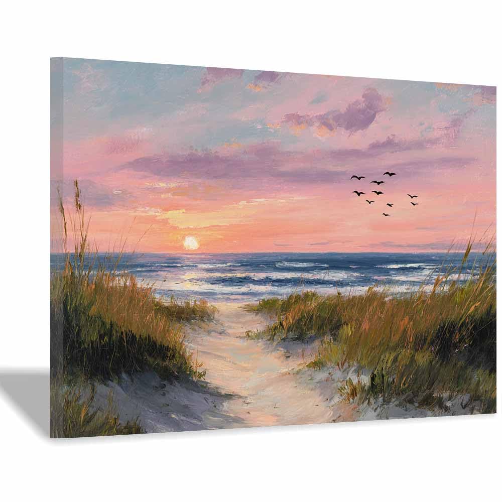 HOQIU Wall art for home decor Beaches es Path Sunset Viewss canvas artwork for wall, art prints, For living room, bedroom, bathroom, dining room, painting and decor.(Multicolor)-20x30cm Framed