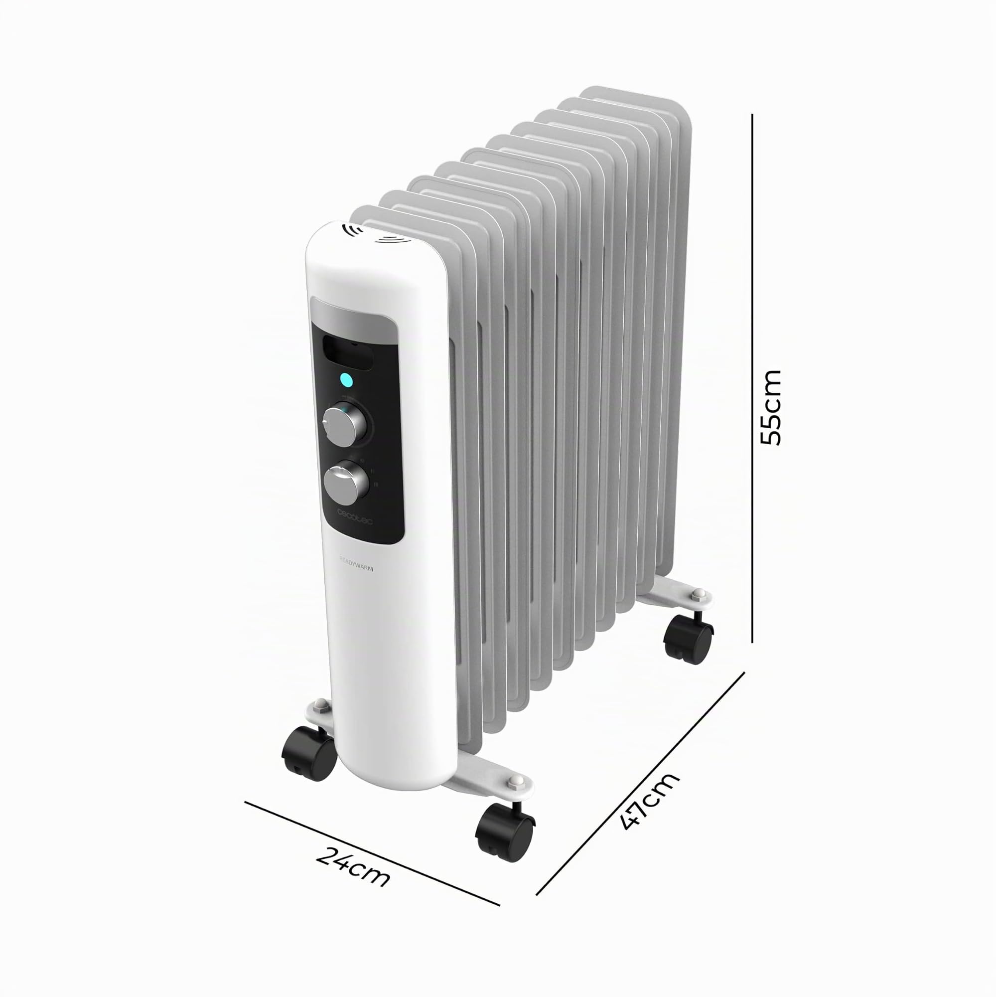 Cecotec Radiatore Ad Olio 11 Moduli Readywarm 11050 Space White. 2500W, Riscalda Fino A 25M². Termostato Regolabile, Tecnologia Warmspace, Facile Trasporto Con Easygo. Ideale Per Piccoli Ambienti.