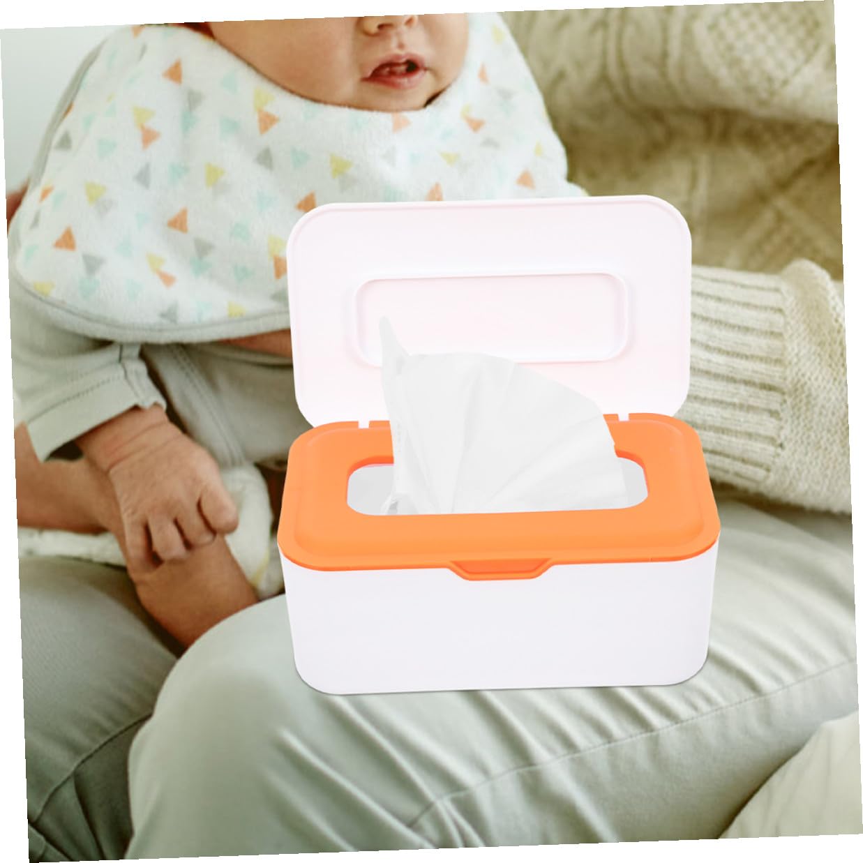 2pcs Wipes Dispenser and Diaper Wipes Holder with Lid Refillable Wet Tissue Storage Box Sealed Design for Travel and Bathroom Use White and Orange