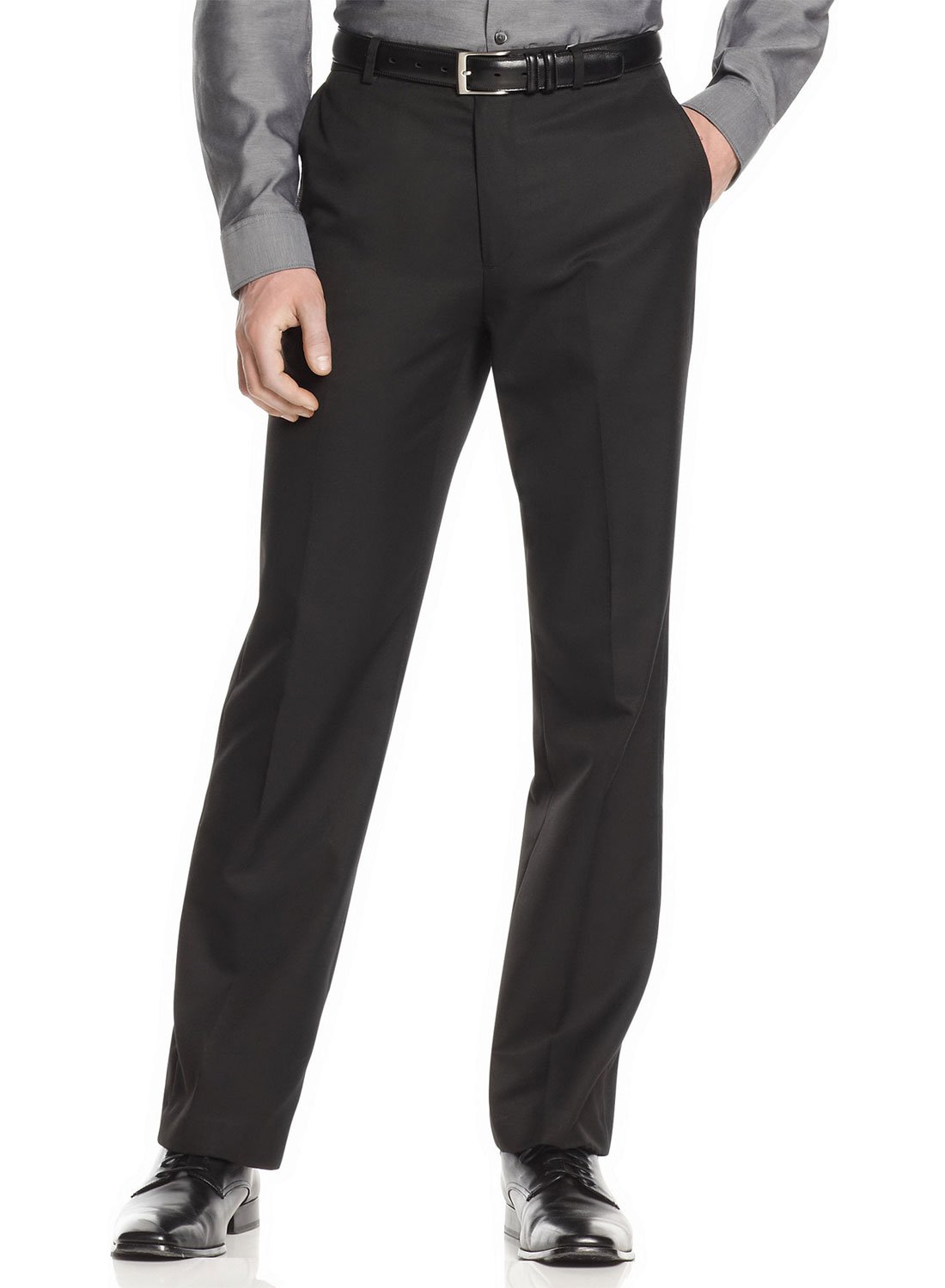 Calvin Klein Mens Modern Fit Performance Flat Front Dress Pant Dark Black 36W x 30L