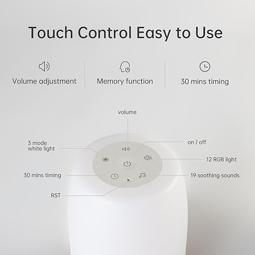 Miniatura 7 de Luz nocturna para bebé, máquina de sonido de ruido blanco para dormir del bebé, luz nocturna de 12 colores para guardería, 19 sonidos de sueño