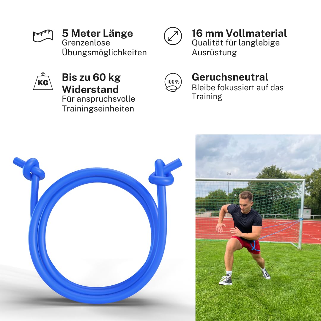 Fascia fitness 5 metri - Fascia di resistenza rotonda in silicone per lottatori MMA arti marziali - 16 mm - blu - senza lattice
