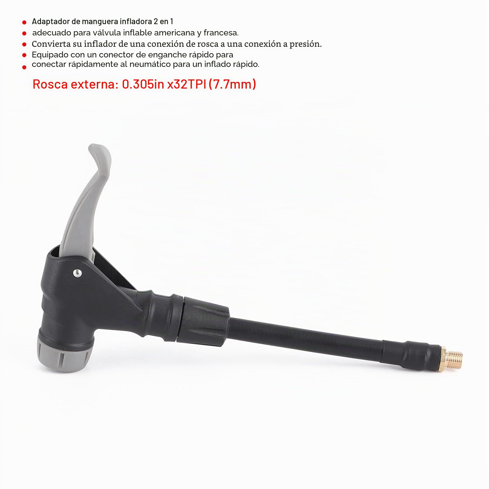 Socobeta Adaptador de manguera de inflador de conector fácil a presión, adaptador de bomba de neumáticos, material de goma, adaptador de manguera de inflado 2 en 1 para válvula inflable francesa