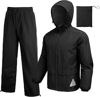 COOFANDY Men's Rain Suit 2 Piece Waterproof Breathable Rain Gear Lightweight Rain Jacket Pants Rainwear Suit