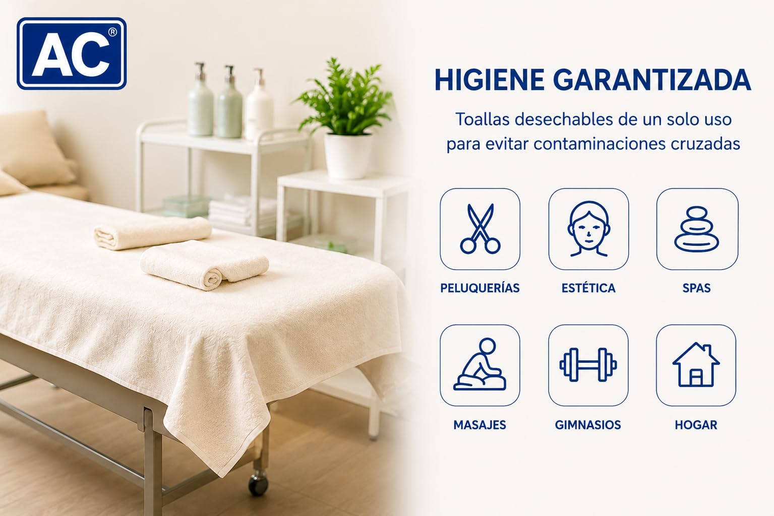 Toalla Desechable Spunlace 40x80 cm 100 unidades Blanco Suave Absorbente