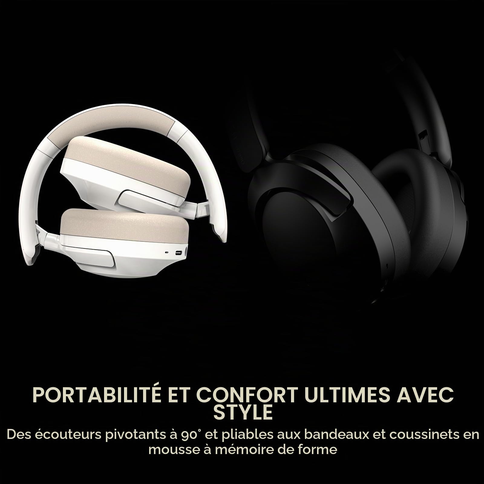 CREATIVE Zen Hybrid 2 Casque d'écoute sans Fil sur l'oreille, jusqu'à 67 Heures (ANC désactivé), Annulation de Bruit Active Hybride, Mode ambiant (Crème)