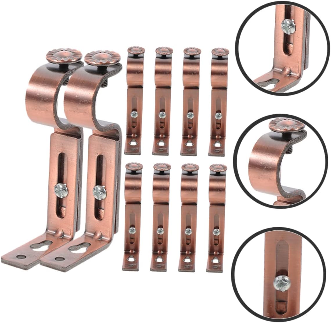 10pcs Curtain Rod Bracket Set Adjustable Iron Mounting Support Brackets for Drapery Rods Wall-Mounted Curtain Pole Holders Enhanced Stability