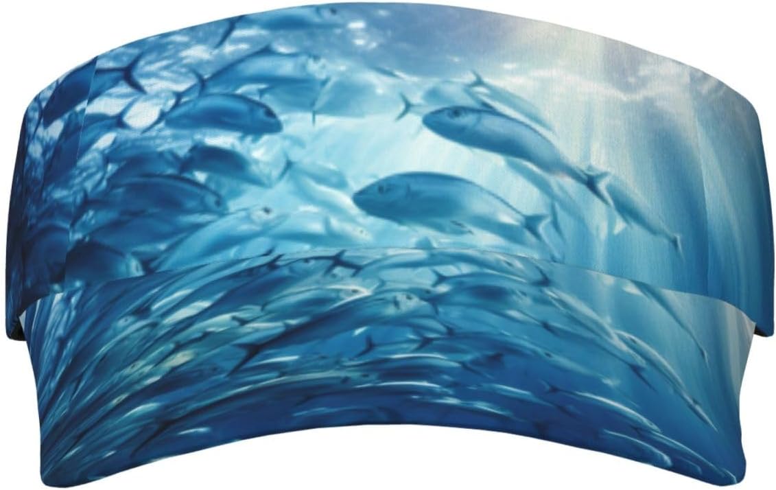 Blue Ocean Underwater Fish3 Print Sports Sun Visor Hats Adjustable Running Golf Tennis Sun Cap for Women Men Black