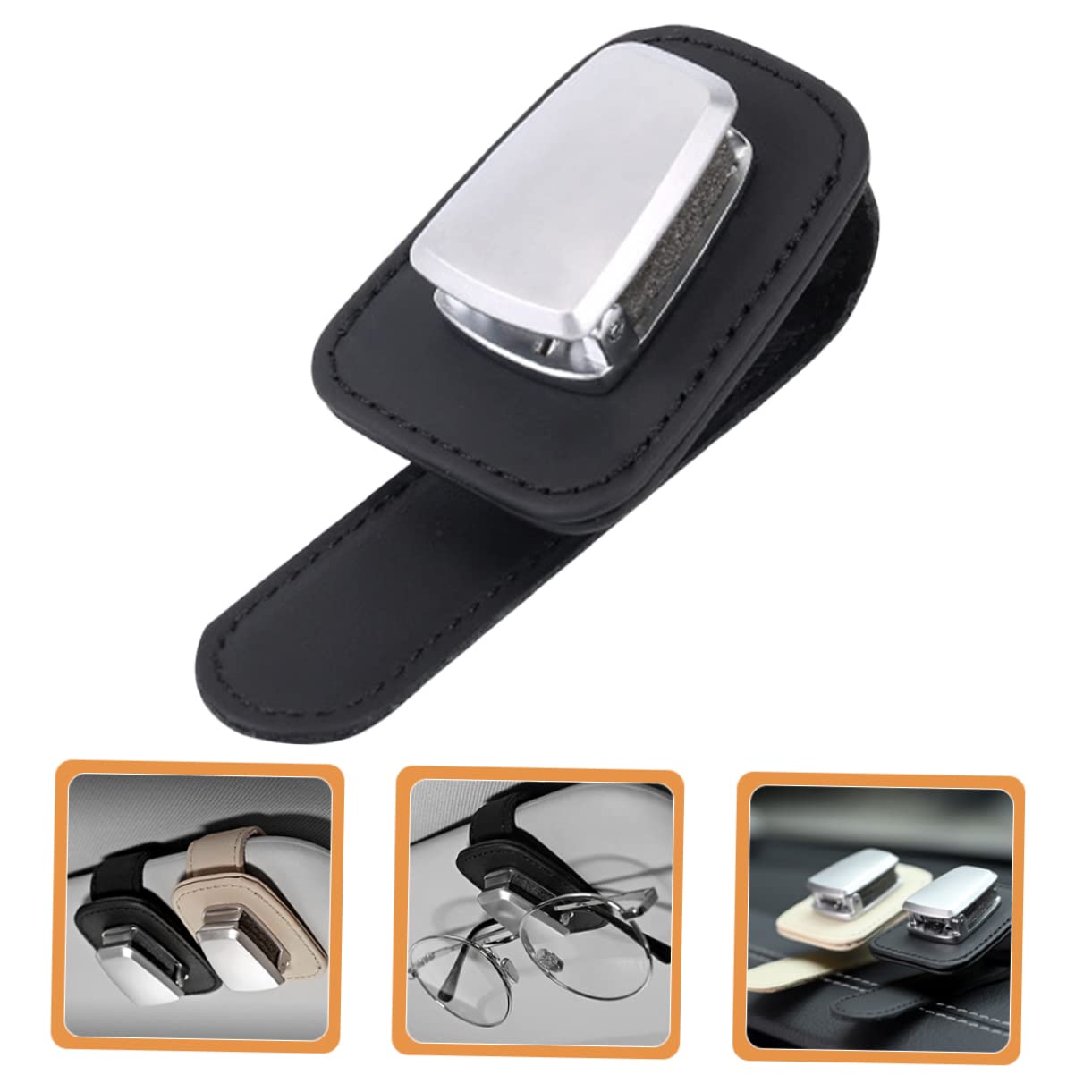 SOLUSTRE 5pezzi Porta Occhiali Per Auto Pelle Premium Clip Per Visiera Multifunzionale Per Occhiali Da Sole e Biglietti Design Compatto e Pratico Accessorio Per Veicoli