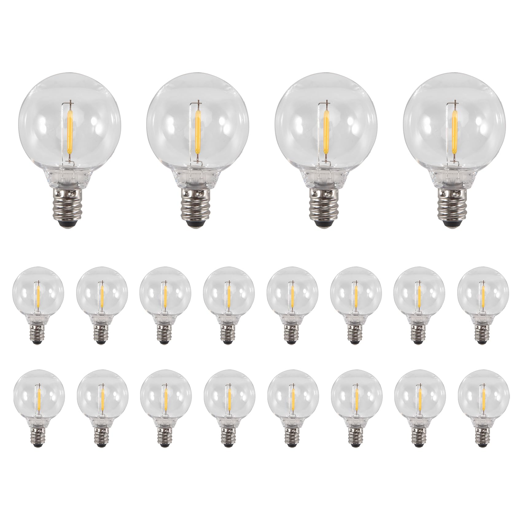 qimoi 20 Pcs G40 LED Replacement Light Bulbs E12 Base Shatterproof LED Globe Bulbs for Solar String Lights Warm