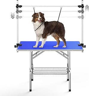 Lyromix 46" Foldable Dog Grooming Table For Large Dog, Adjustable Pet Grooming Table, Maximum Capacity Up to 300LB, Blue