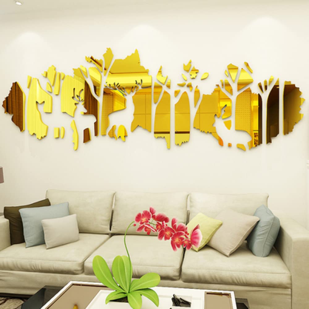 DOUKI Pegatina de Pared Espejo acrílico DIY calcomanías Tronco de árbol Ciervo Papel Tapiz 3D calcomanías de Pared Grandes Papel Tapiz Pegatina para TV sofá Dormitorio decoración de Fondo Decoración