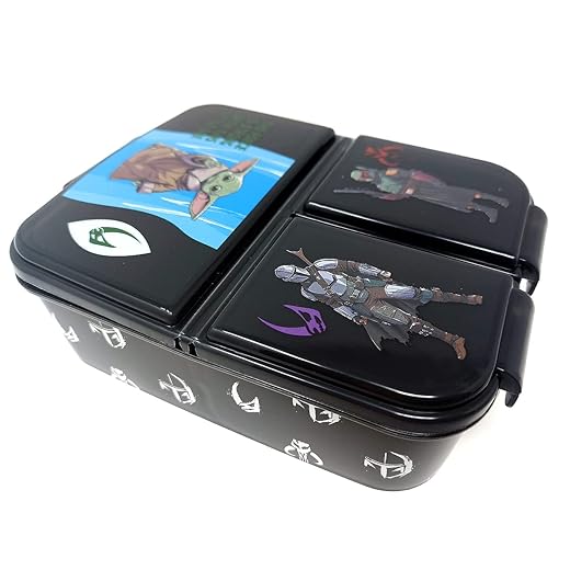 Premium Brotdose Mandalorian Boba Fett Baby Yoda Lunchbox mit 3 Fächern, Bento Brotbox für Kinder - ideal für Schule, Kindergarten oder Freizeit