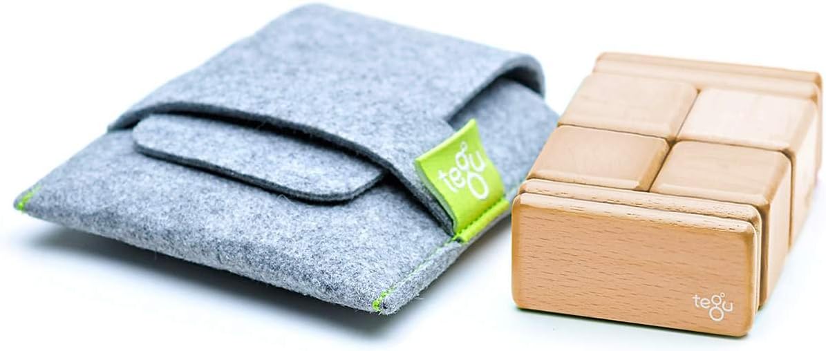 8 Piece Tegu Pocket Pouch Magnetic Wooden Block Set, Natural