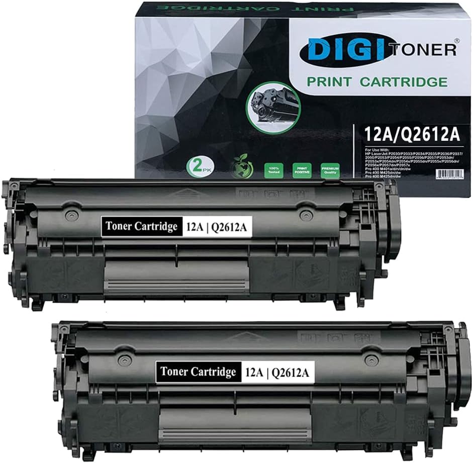 Compatible 12A Q2612A Toner Cartridge Replacement for HP 12A Q2612A for HP 1020 1022 1018 1010 1012 3050 3015 3055 3030 MF4350d MF4150 MF4370dn D420 MF4270 Printer ,by DIGITONER [2-Pack,Black]