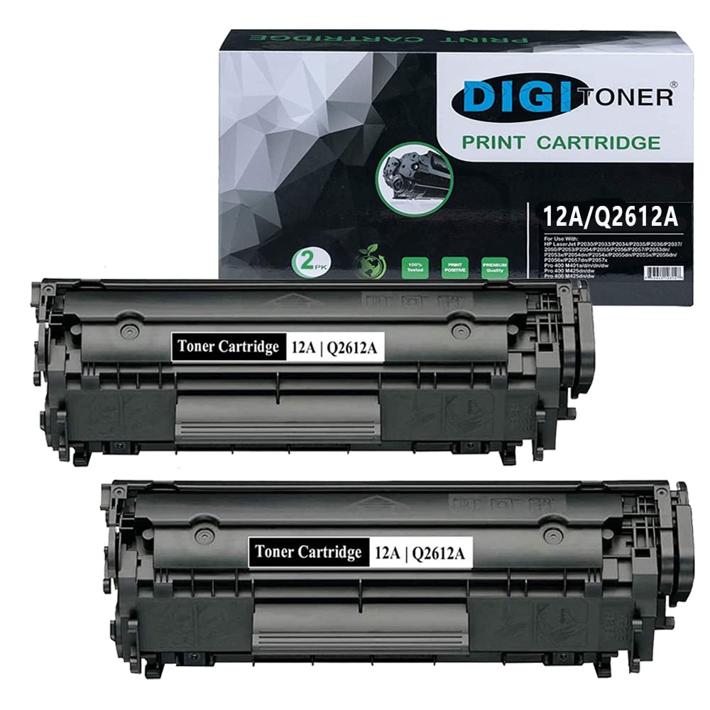 Compatible 12A Q2612A Toner Cartridge Replacement for HP 12A Q2612A for HP 1020 1022 1018 1010 1012 3050 3015 3055 3030 MF4350d MF4150 MF4370dn D420 MF4270 Printer ,by DIGITONER [2-Pack,Black]