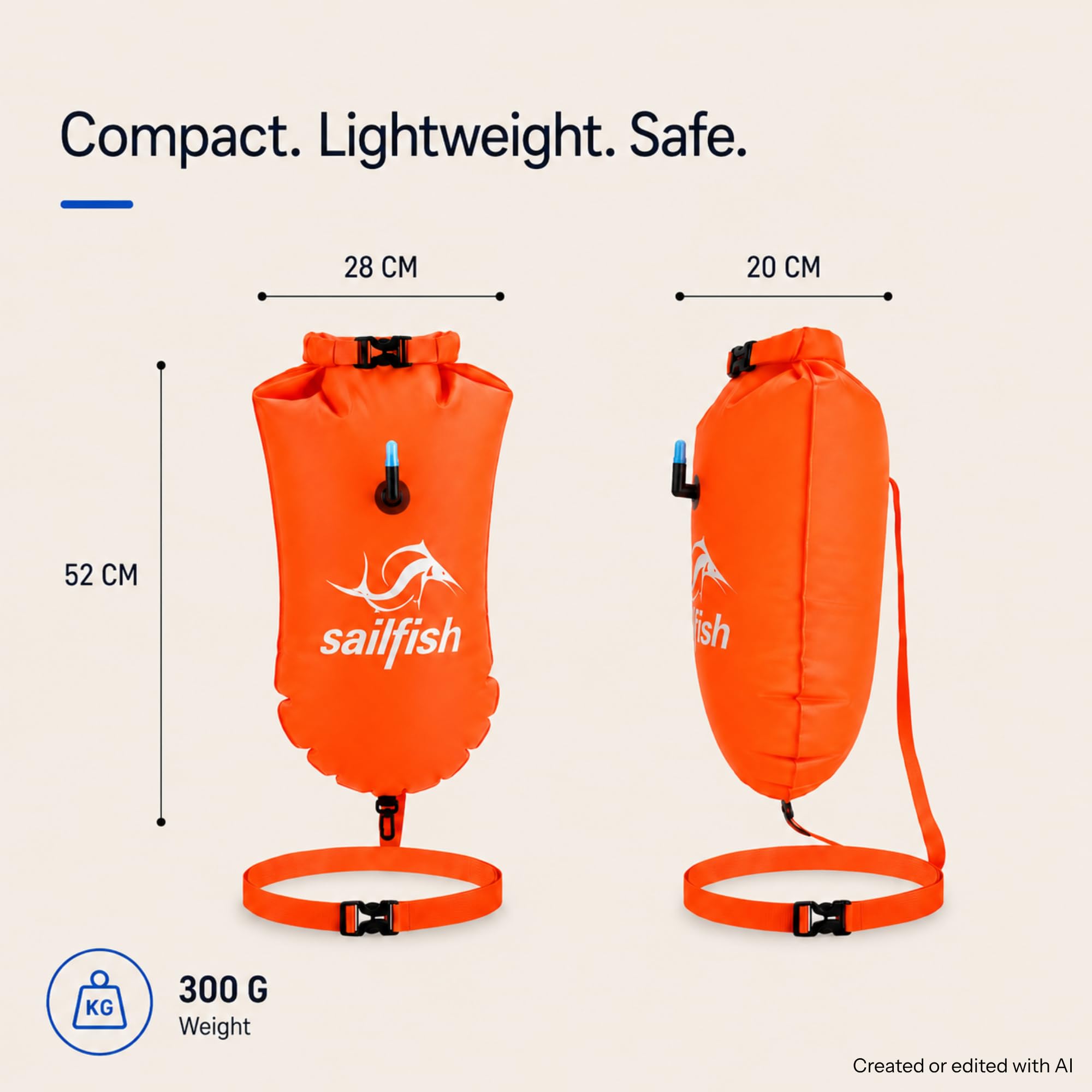 Sailfish® Open Water Safety Buoy nadmuchiwana boja do pływania z paskiem w talii i wodoodporną kieszenią na wartościowe przedmioty | Safety Buoy Open Water & Triathlon | Wysoka widoczność i