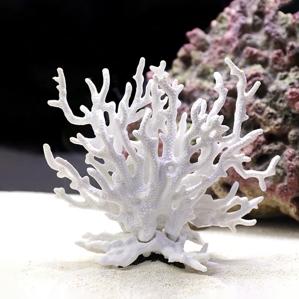 Lot de 2 coraux artificiels pour aquarium - Corail - Décoration pour aquarium - Corail - Plante aquatique - Décoration pour paysage sous-marin - Blanc