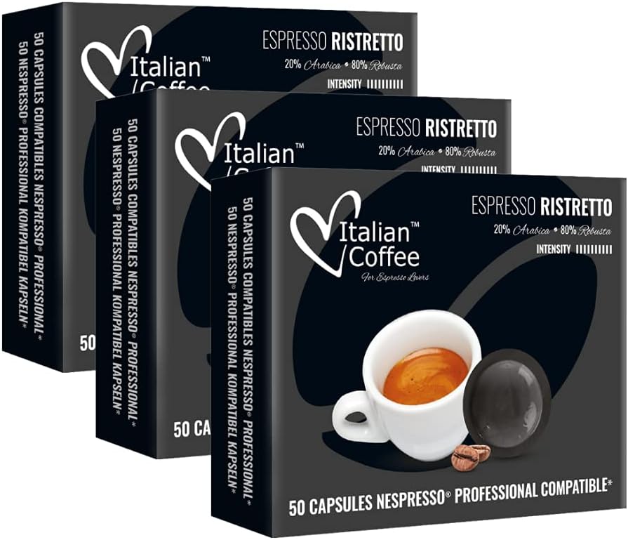 Italian Coffee pods compatible with Nespresso PRO Professional machines, Zenius, Gemini And Momento, NOT compatible with Vertuo (Ristretto 150 pods)