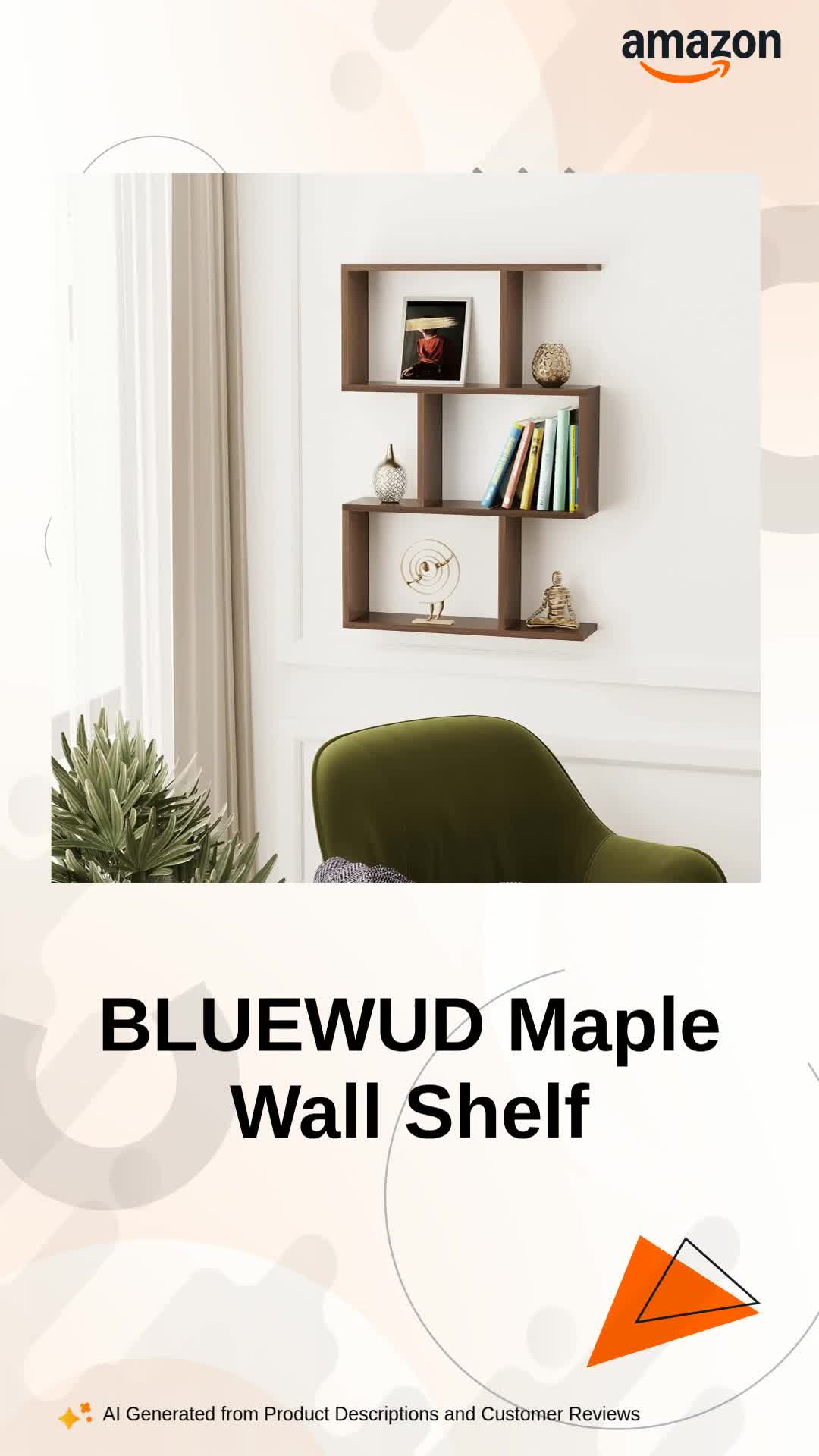 BLUEWUD Maple Engineered Wood Wall Decor Floating Shelf Display
