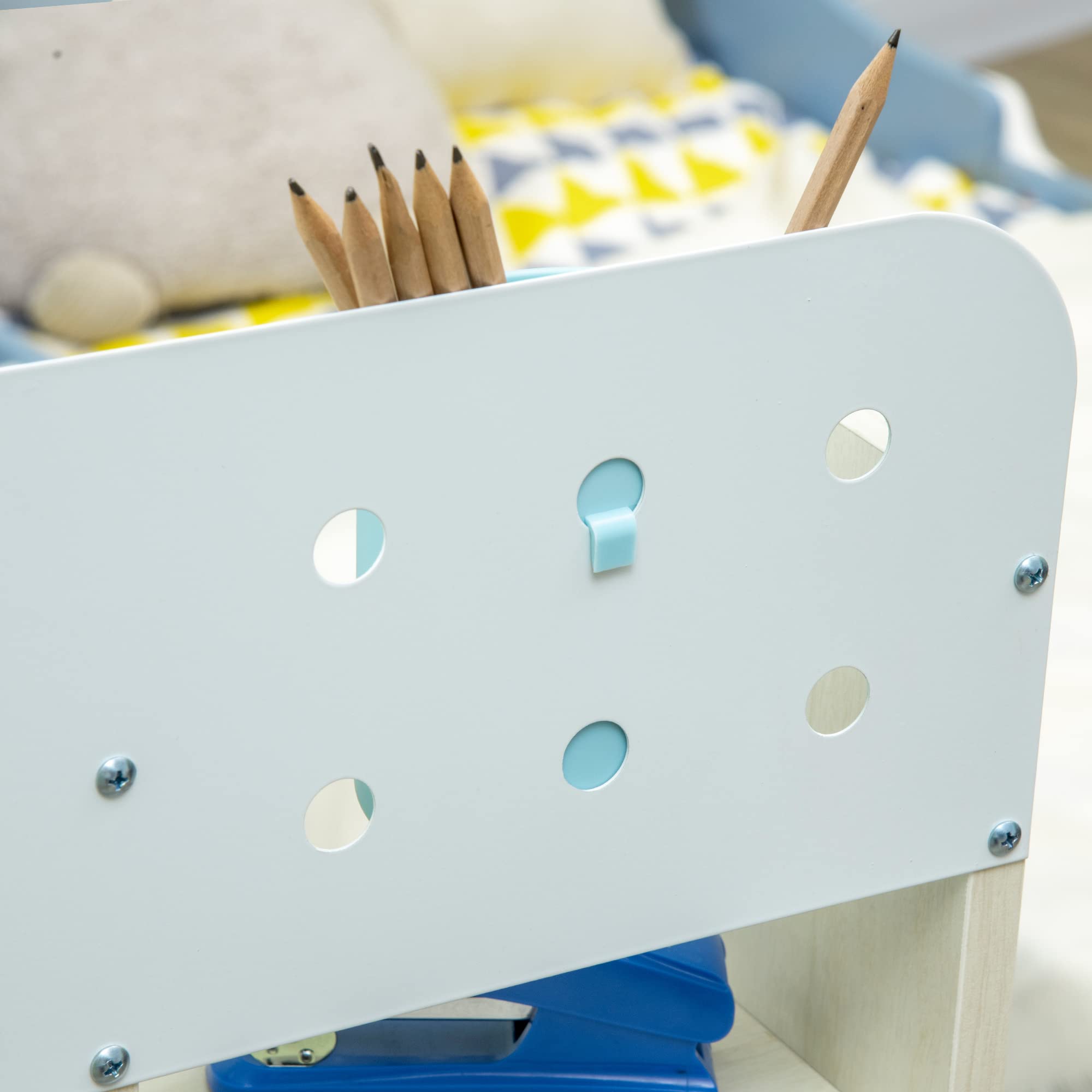 Homcom Bureau Enfant Réglable Hauteur Plateau Inclinable Tiroir Étagère Livres 80x52x88-109 cm Bleu