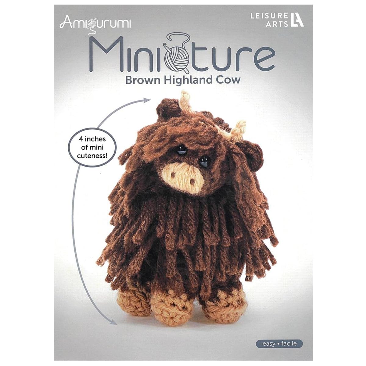LEISURE ARTS Amigurumi Miniatures Brown Cow Crochet Kit for Beginners – DIY Animal Craft Kit for Adults, Beginner Crochet Set with Yarn, Hook, Instructions, 4-Inch