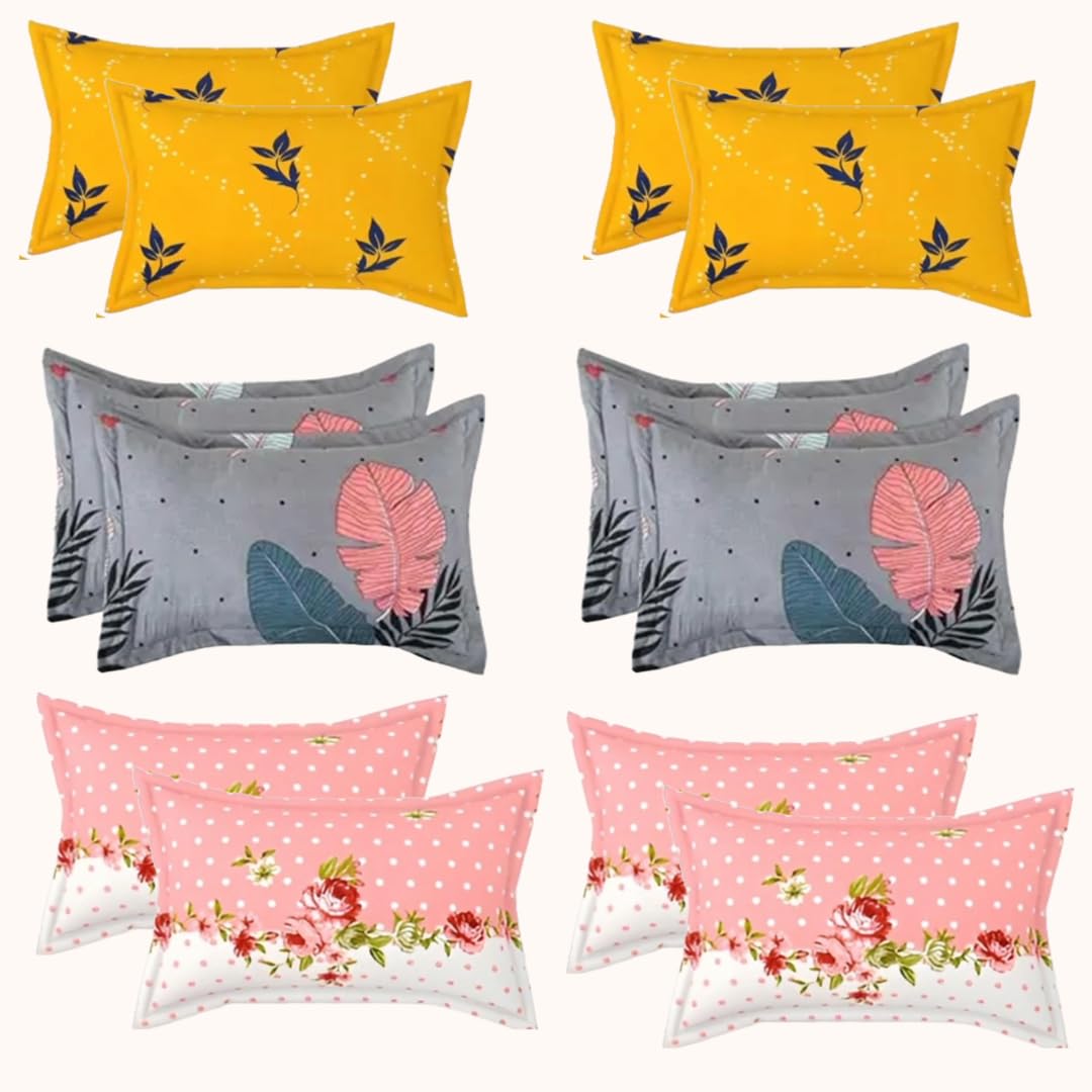 PRtrend Printed Cotton Blend Pillow Covers |17X27(Inches) Set of 6 Printed Pillow Cover with Envelope Closure (12, Yellow, Gray & Pink) (B0DF8TNZ96) Amazon Price History, Amazon Price Tracker
