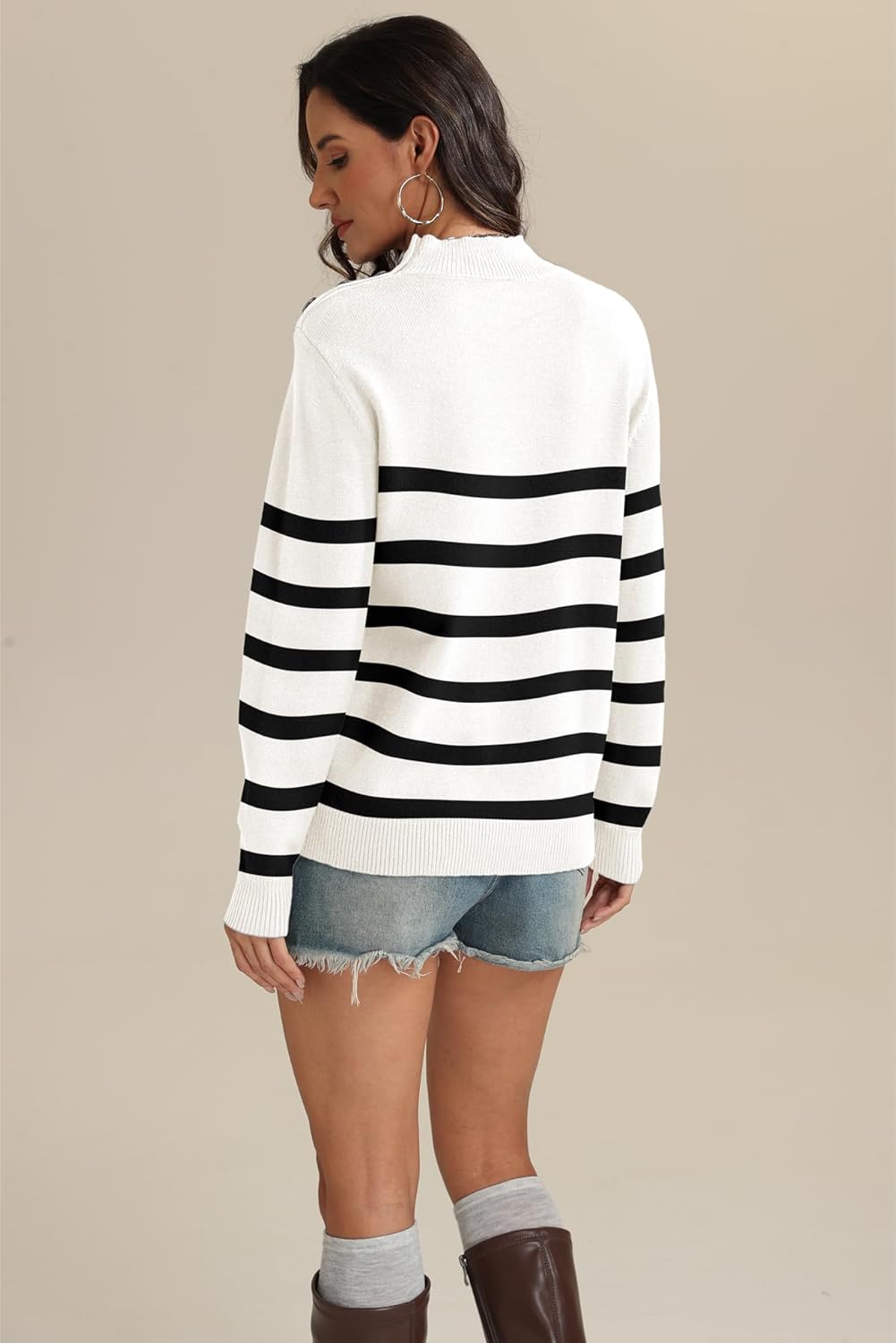 ATHMILE Fall Mock Neck Striped Sweaters for Women 2026 Winter Turtleneck Long Sleeve Knit Sweater Fashion Pullover Tops - Image 5