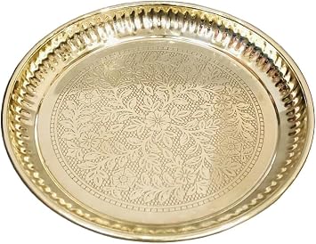 Pure Brass Nakshi Flower Design Embossed Aarti Puja Thali Platter Prasad Chandan Plate Hindu Rituals Temple Pooja Plate Pujan Thali Pooja Article 6 INCH