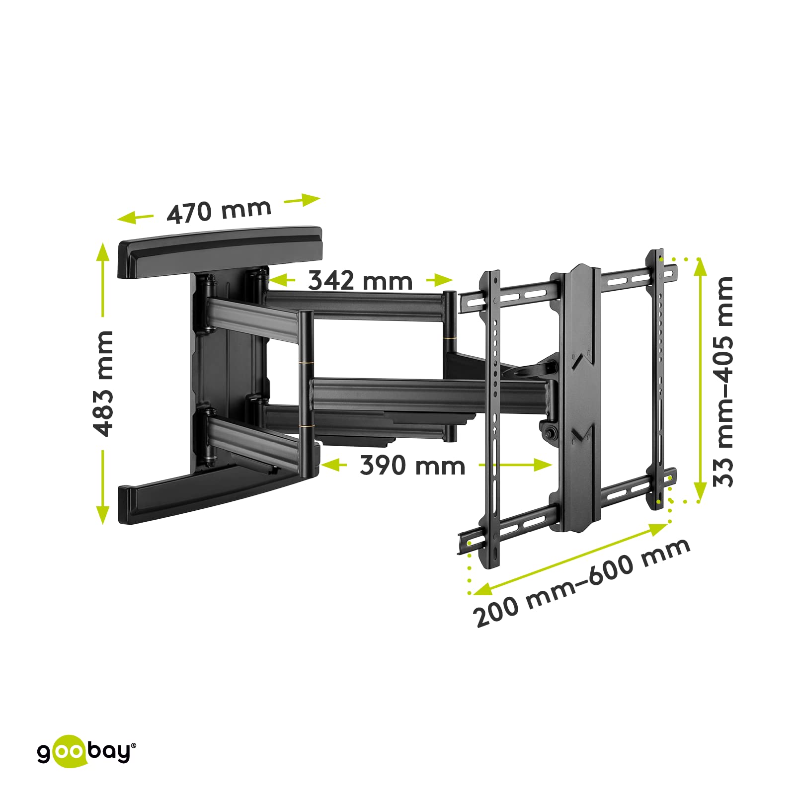 Goobay 49935 Uchwyt ścienny do telewizora Pro Full Motion (L) Wide Range 37" do 70" (94-178 cm), w pełni ruchomy, wychylny/pochylny, 70 kg, Vesa Standard, czarny