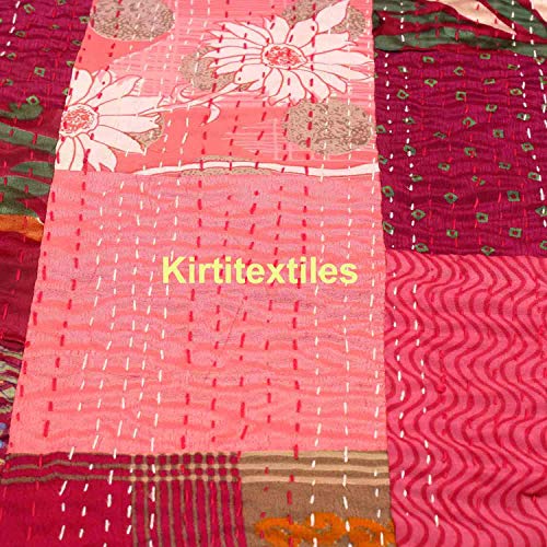 Image of Silk Hand Made Design Kantha Quilt Blanket, Bed Cover, Bedspread (Size 90 inch X 108 inch) - Multicolour