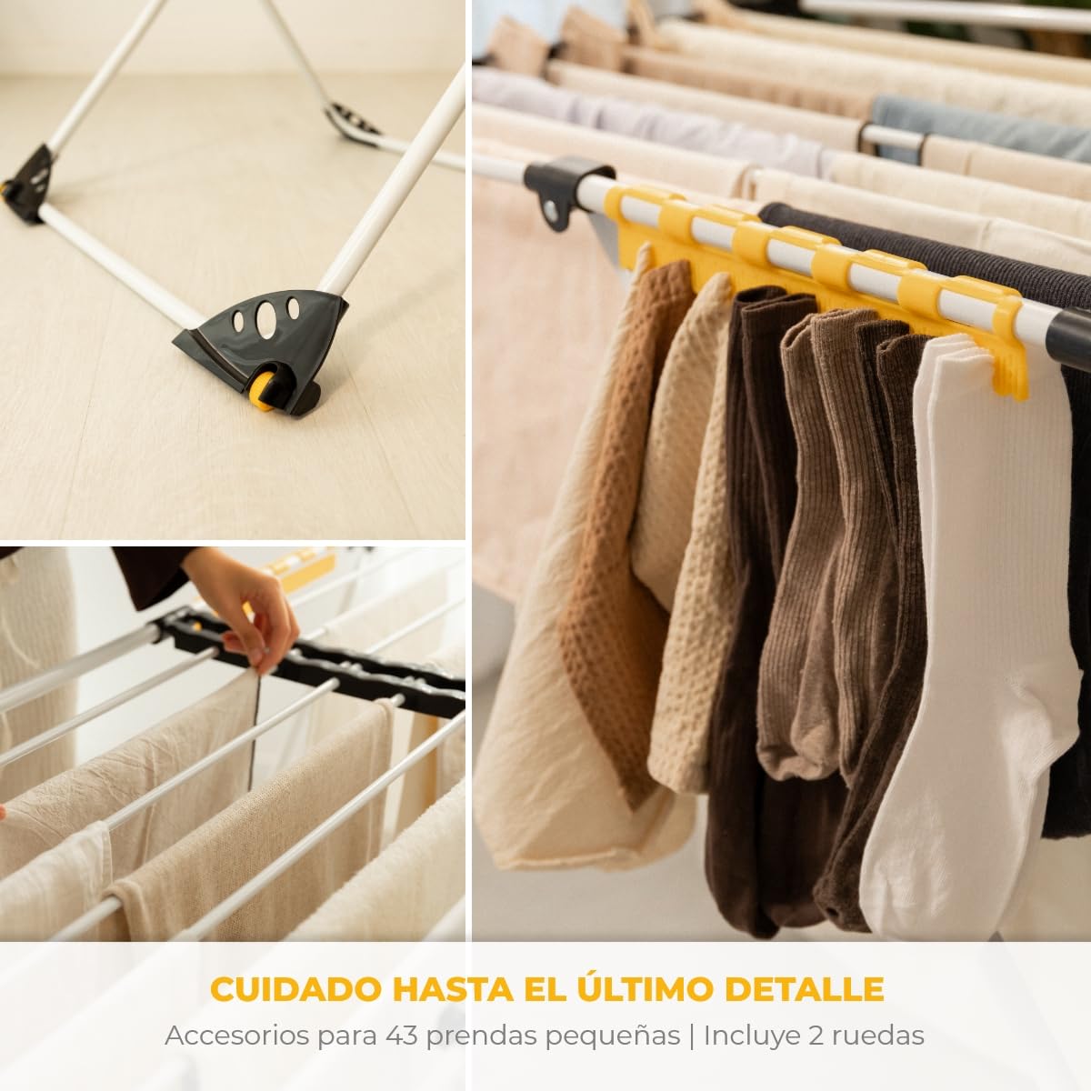 Newlux-Tendedero Extensible Expansion V25 Telescópico 21m Capacidad (189x57x92,5cm), Estructura Super Estable, Barras XXL Extra Gruesas. Tendedero Plegable con Ruedas y Soporte para Calcetines, Blanco