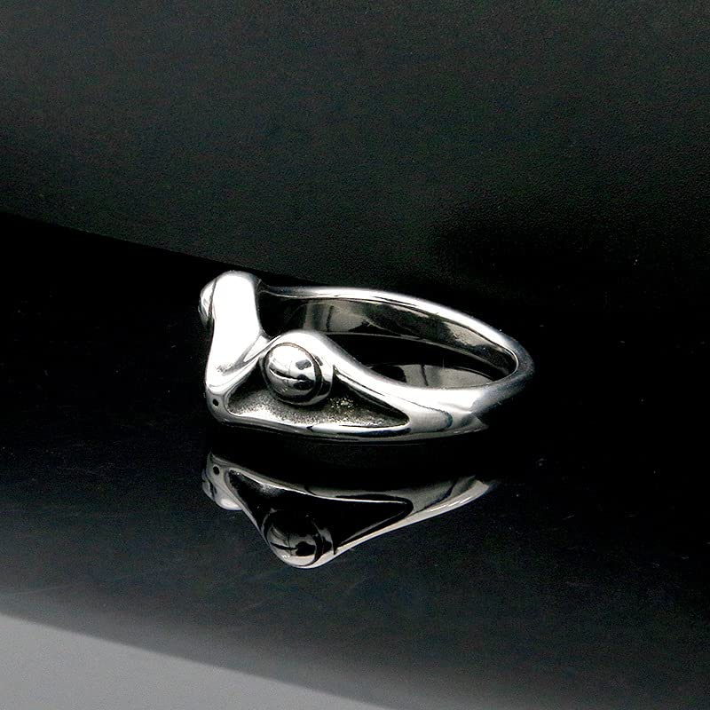 Image of PAMTIER Unisex Vintage Personalized Cute Big Eyes Frog Finger Ring | Stainless Steel, Lifelike Animal, Beneficial Insects