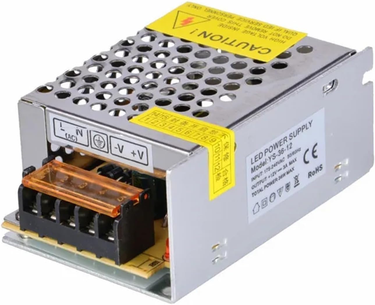 LED Driver 12v 3a 36w Constant Voltage Switching Power Supply 220v 230v ac-dc Lighting Transformer Metal Shell Indoor Use