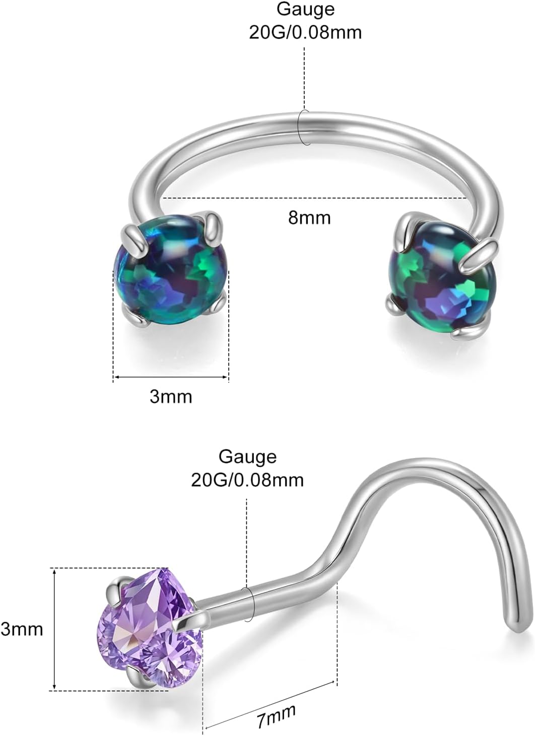 6PCS Nose Septum Horseshoe Rings Jewelry Surgical Steel Earring Eyebrow Lip Helix Tragus Cartilage Rings Piercing Jewelry for Women Men 20G 8mm - Image 2