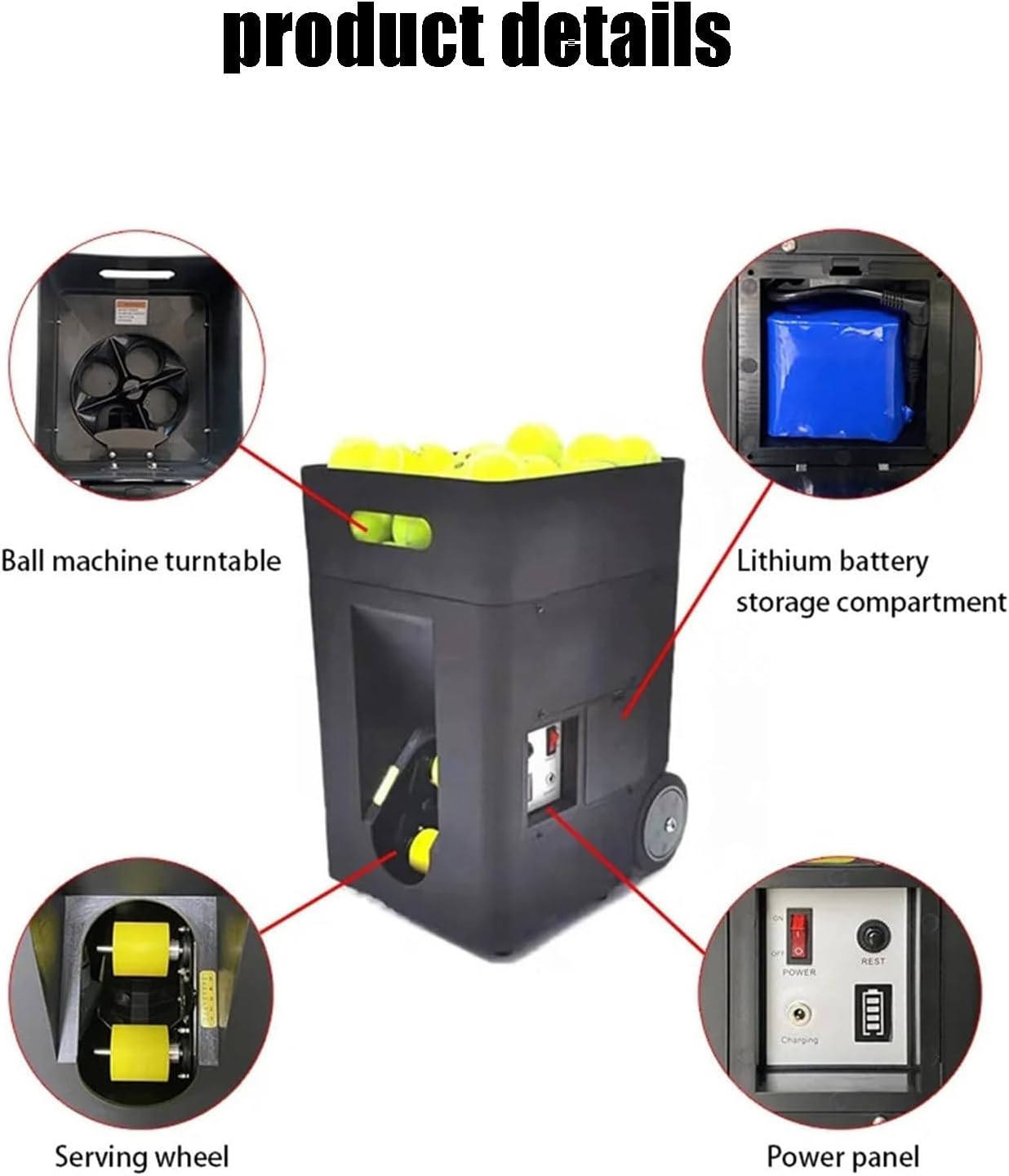 Portable Tennis Ball Machine with Remote & APP Control, Three-Position Adjustable Pull Rod, No Worries for Single Person Training