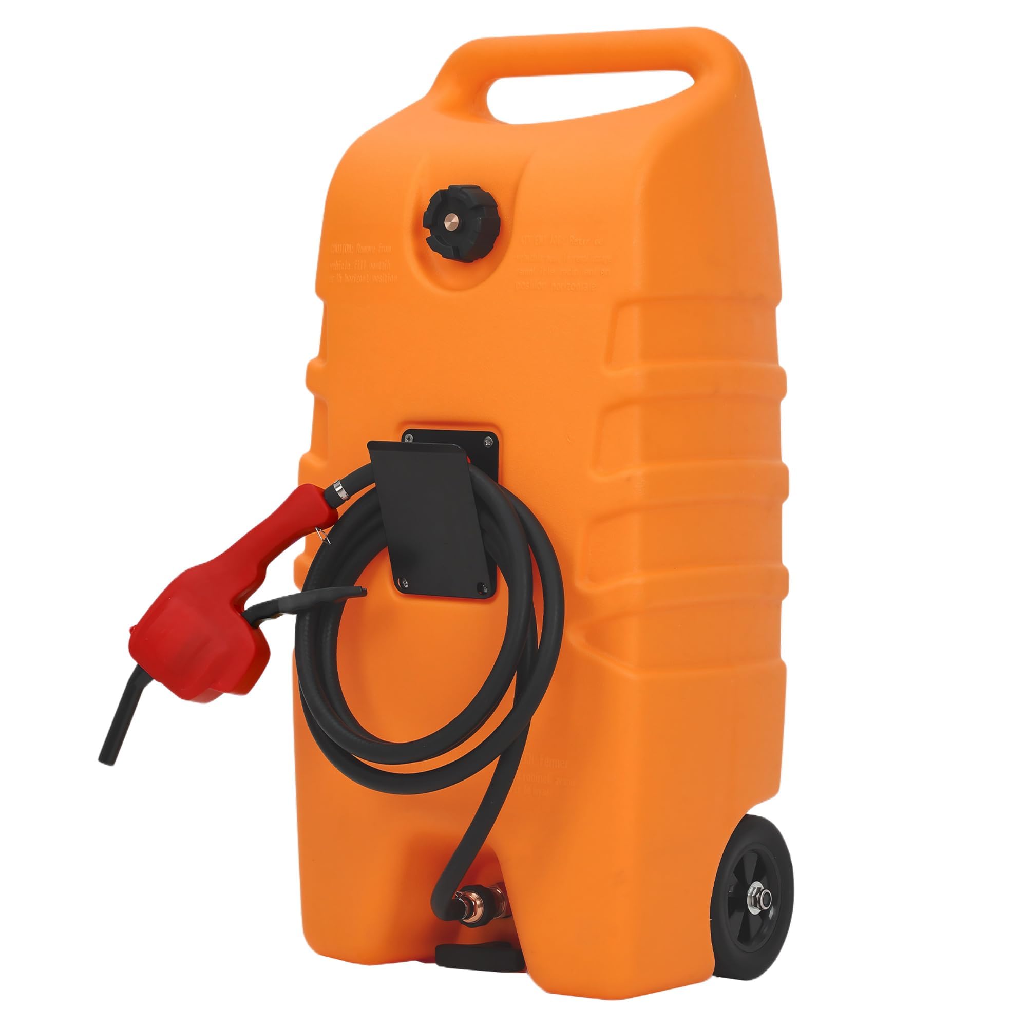 Heavy-Duty Portable Fuel Caddy with Manual Transfer Pump & 10ft Hose – 53L Gasoline/fuel injector Storage Tank on Wheels for Car, ATV, Boat, Lawn Mower – Orange Trolley Model, No Strap, 53L orange