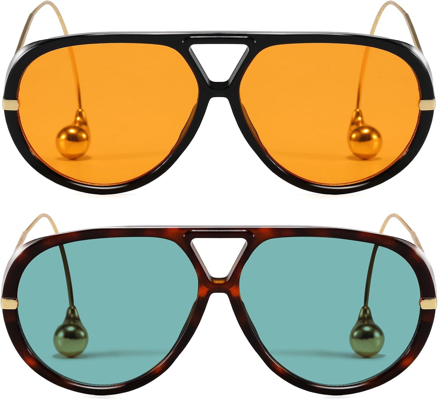 Women's Oversized Aviator Sunglasses Retro Trendy Shield Sun Glasses Big Orange lens Vintage Shades