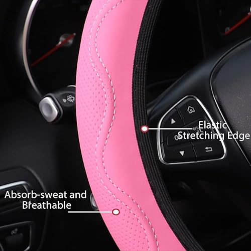 Miniatura 8 de Funda elástica universal para volante de 15 pulgadas, funda de cuero de microfibra suave, transpirable, antideslizante, accesorios duraderos para