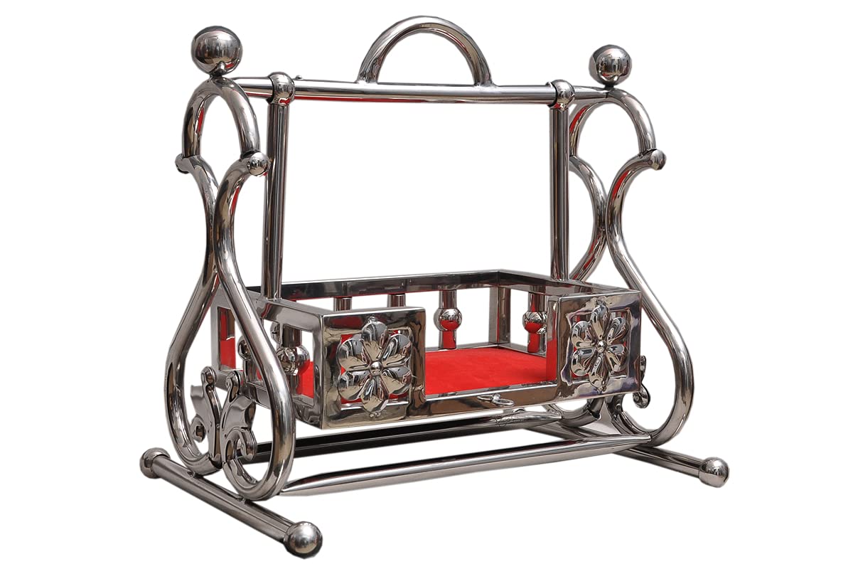P P CHAIR Mandir/Home/Pujaghar Jhula Pure Stainless Steel Laddu/Nand/Bal/Gopal/Kanha/Ji/Royal Jhula/Swing/Palana/Bed/Singhasan Heavy Duty (Steel, Heavy)-image-19