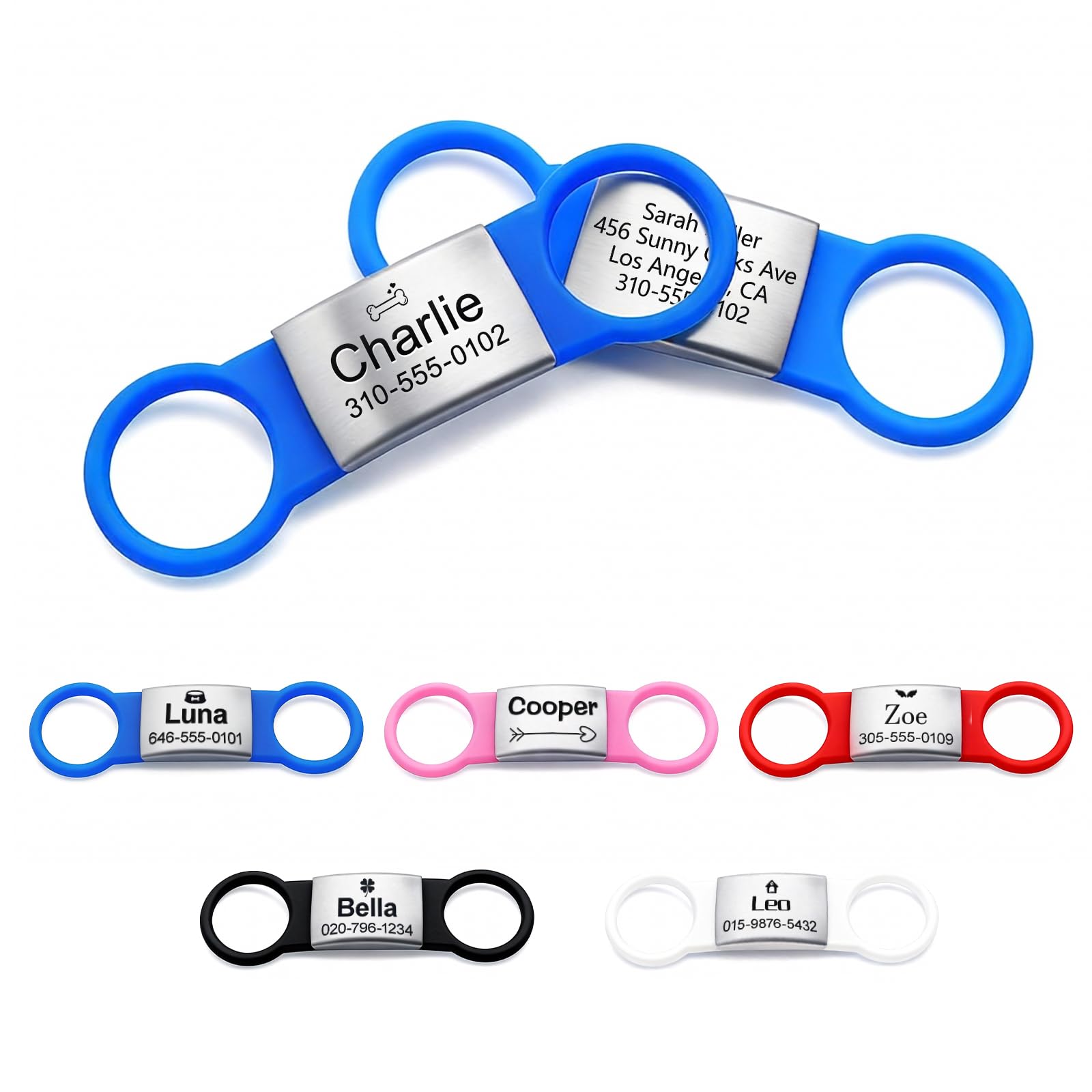 Dog Tags for Pets Engraved UK - Personalised Dog Tag with Any Text, Deep Engraved Silent Dog Name Tag, Slide on Silicone Dog ID Tag for Dogs, Dog Tags for Pet Collars (Blue, S)