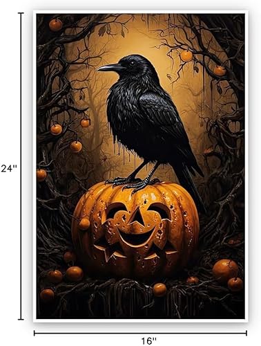 Miniatura 6 de Arte de pared gótico vintage con diseño de cuervo negro y calabaza sonriente, póster de Halloween, lienzo de estilo victoriano, Academia oscura,