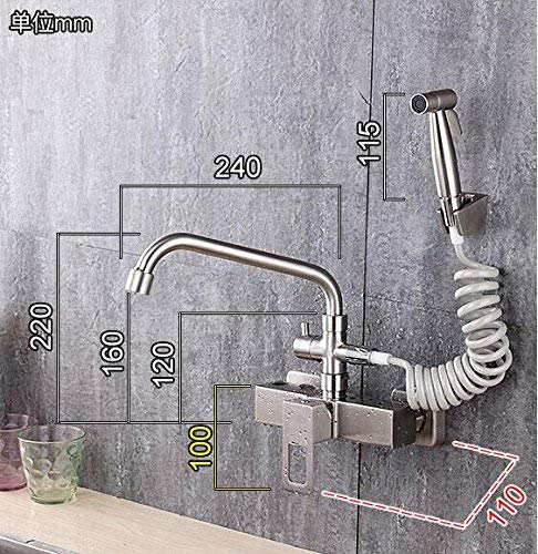 Grifo de cocina de acero inoxidable 304, fregona, piscina, lavabo, balcón, piscina de lavandería, pistola de pulverización fría y caliente, tipo de tirar, grifo giratorio de 360 grados