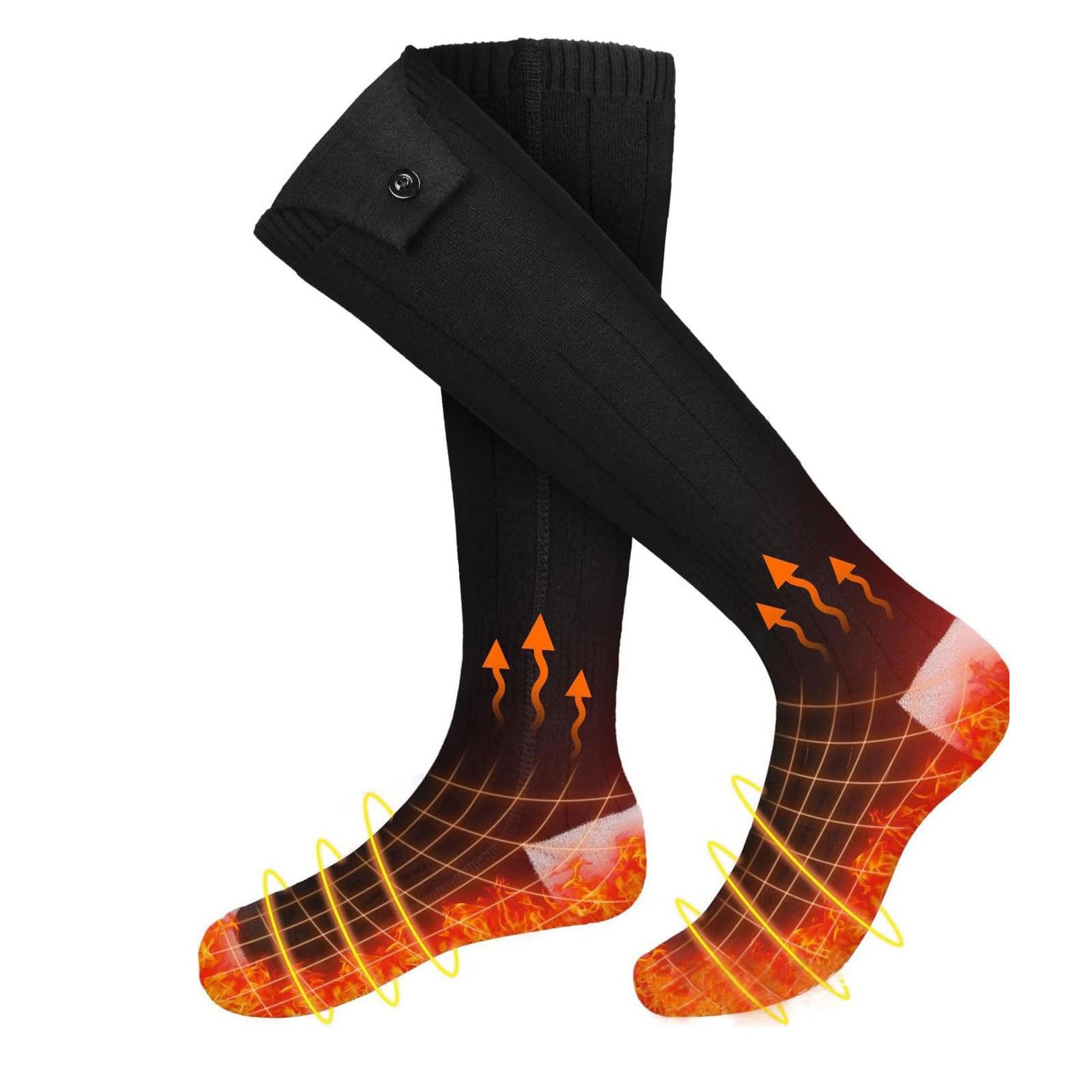 Muiltvoe Heated Socks Black, Washable Rechargeable Battery Operated Socks with 4 Heating Levels for Outdoor Skiing