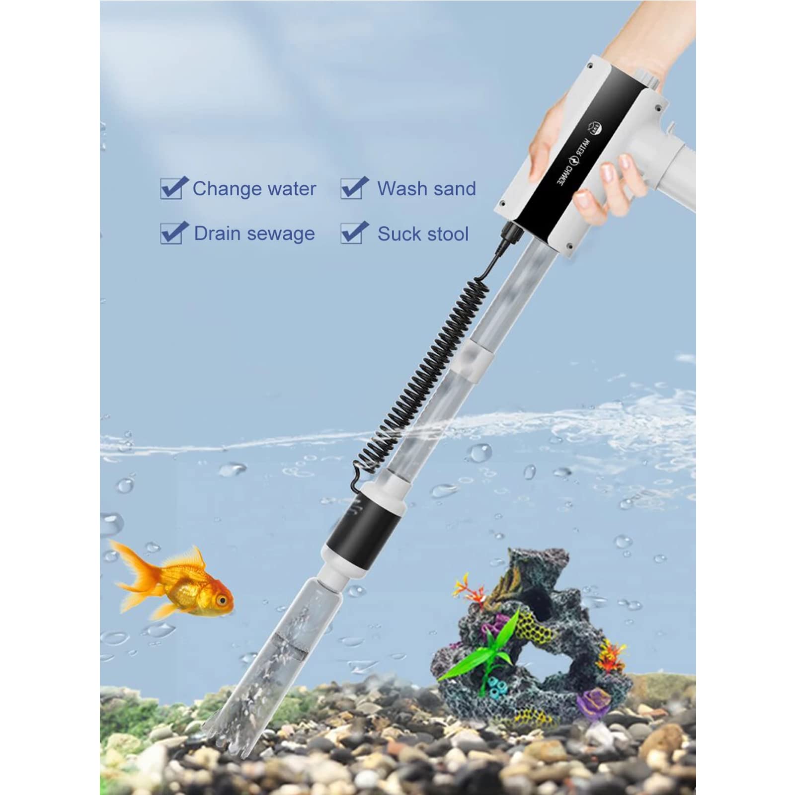 Nettoyeur électrique de Gravier d'Aquarium Changeur d'eau d'Aquarium Aspirateur à Siphon 15W Réglable (Nero)