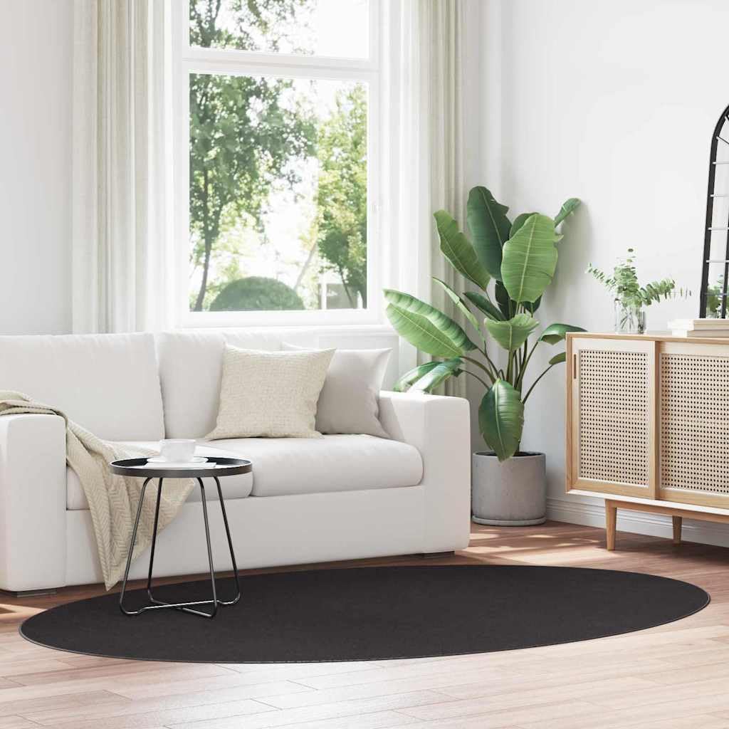 HUARTE Tapis ovale 160 x 230 cm - Tapis de salon moderne en polyester résistant - Antidérapant et facile d'entretien - Pour couloir et salon - Noir