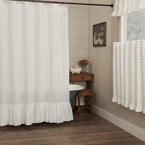 Miniatura 2 de Piper Classics Abigail - Cortina de ducha con volantes, 72 x 72 pulgadas, color blanco roto con puntos rojos