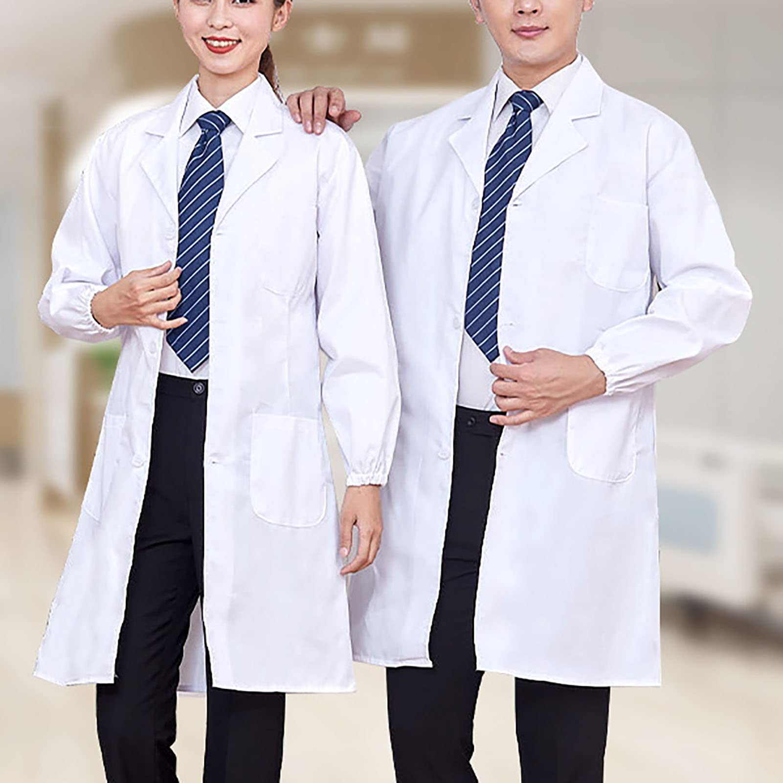 Yinhing de Laboratorio Profesional de Manga Larga para Hombre y Mujer, de Laboratorio Blanca de Algodón con Puños Elásticos para Farmacia Clínica Hospitalaria
