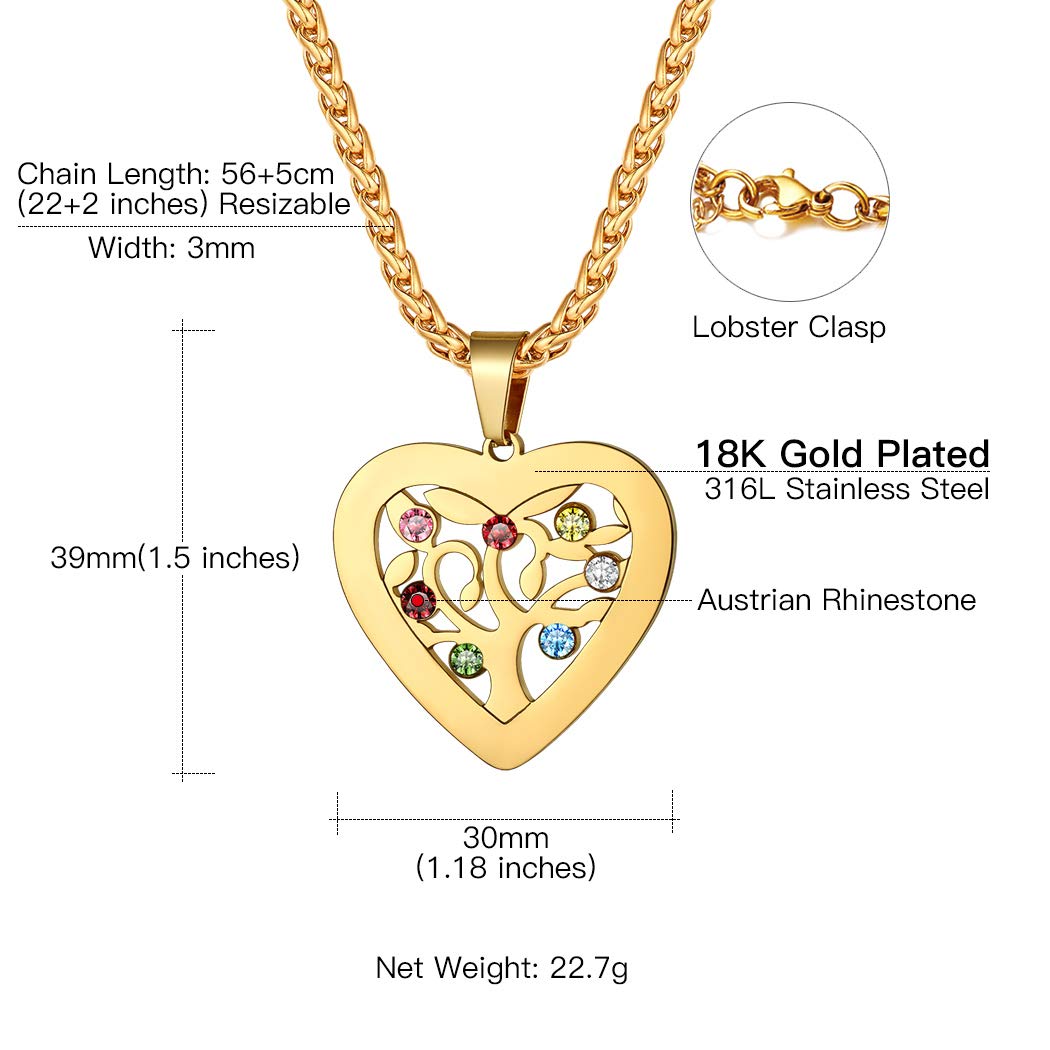 Suplight Collana da Donna con Albero della Vita Cuore Personalizzata con Pietra di Nascita e 2-7 Nomi in Argento Sterling 925/Acciaio Inossidabile Confezione Regalo Per Donna e Ragazza